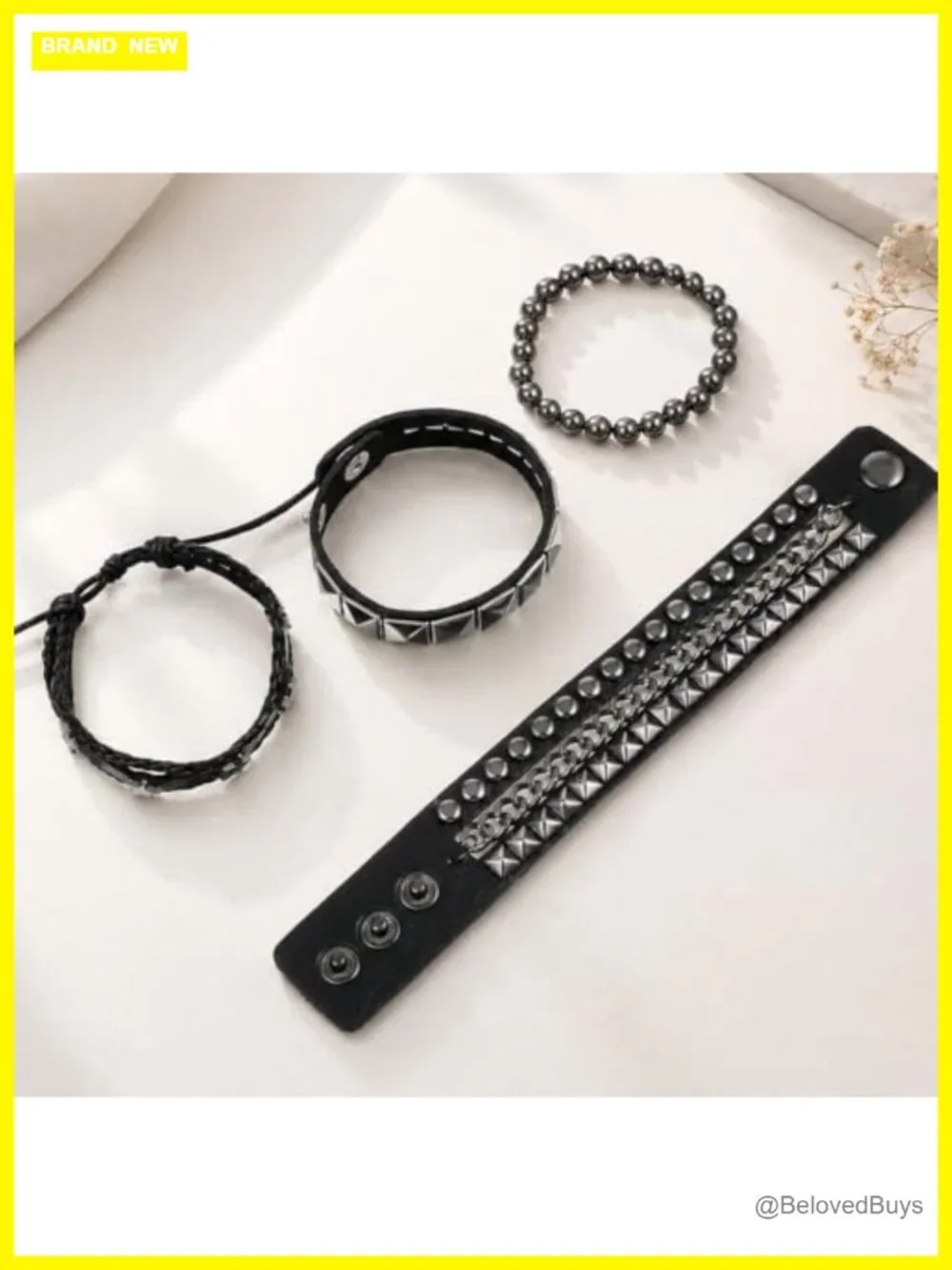 4 Pc Leather Spiked Bracelets Set PU Alloy Cuff Punk Gothic